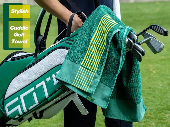 Handy Picks Caddie Golf Towel, Extra Large 44” x 22” Caddy Towel for Tour Professionals, Selected Soft Cotton, Absorbent with Professional Edge Finishing (Green, Pack of 1)