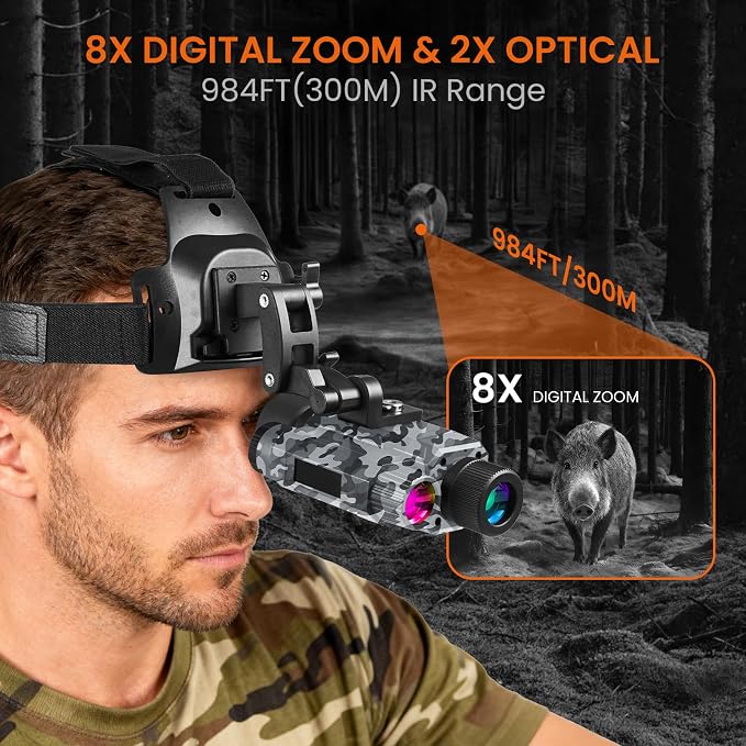 BIBIRE Night Vision Monocular, Head Mounted Night Vision Monocular 8X Digital Infrared NVG with 32GB SD Card for Surveillance Camping Observation
