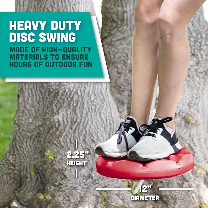 Squirrel Products Heavy Duty Red Disc Tree Swing with Rope for Outdoor Play - Easy DIY Addition to Playset or Tree
