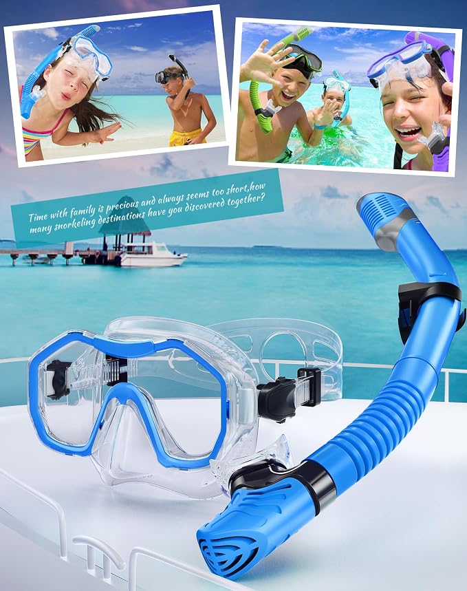 Snorkeling Gear for Adults Kids, Dry-Top Snorkel Set, 180°Panoramic Wide View Diving Mask Breathing Freely Snorkel Mask for Snorkeling Scuba Diving Swimming Travel