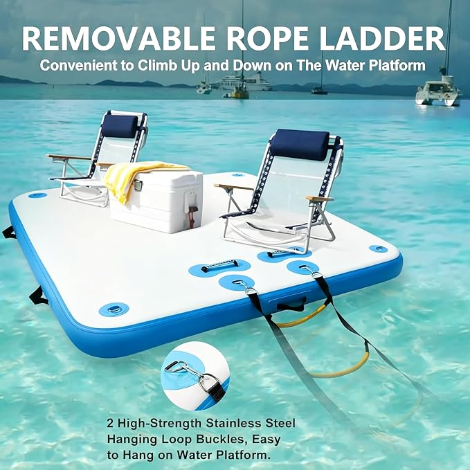 5ft/6ft/8ft/10ft Floating Dock Water Platform, Multi-People Inflatable Floating Mat, Dock Platform for Lake/Boats/Island/Swimming Pool