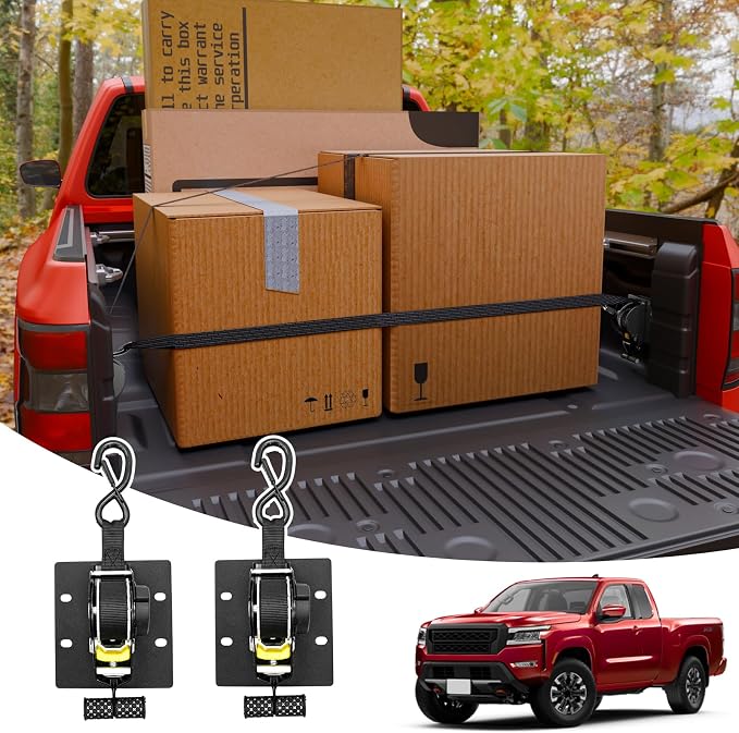Retractable Ratchet Straps Compatible with 2022-2025 2026 Nissan Frontier Retracting Straps Auto Retract Securing Strap Tie Down System 2PCS for 2024 Frontier Accessories