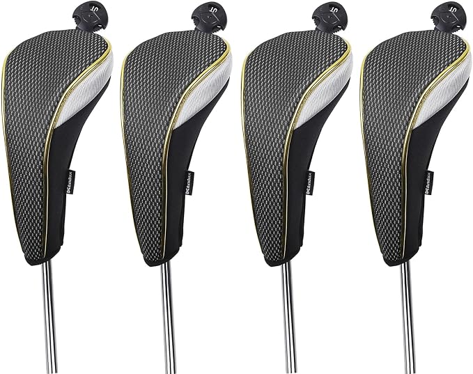 Andux 4Pcs/Set Gold Golf Hybrids Club Head Covers with Dial No. Tag MT/HY12