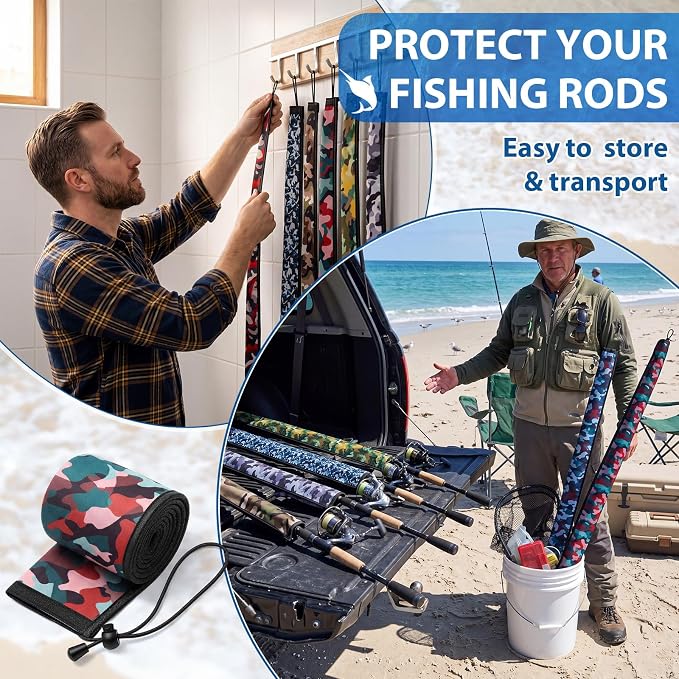 Outus Neoprene Fishing Rod Sleeves, 2.5MM Thick Tangle-Free Covers, Protective Sock for Spinning Casting Rods, Travel Storage