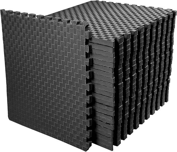 BalanceFrom Puzzle Exercise Mat 1" Thick, EVA Interlocking Foam Floor Tiles for Home Gym, Mat for Home Workout Equipment, Floor Padding for Kids, Black, 24 in x 24 in x 1 in, 72 Sq Ft - 18 Tiles