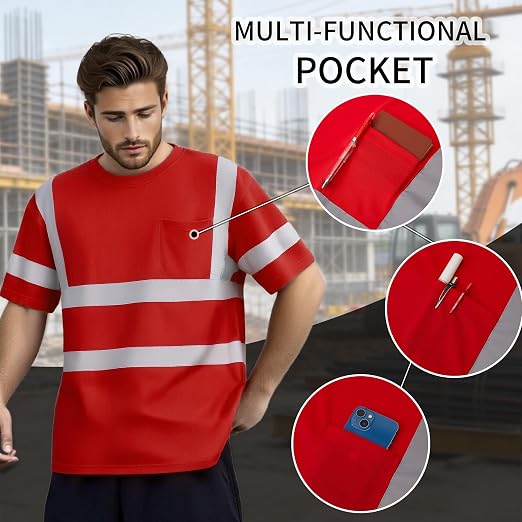 sesafety Safety Reflective Shirtst, Class 2 High Visibility Shirts for Men Construction Work Mesh Short Sleeve Green M