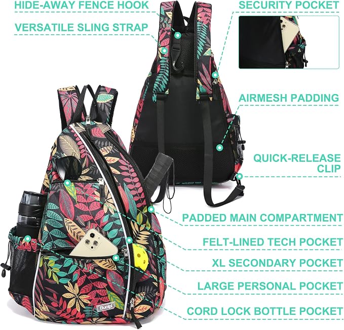 Sucipi Pickleball Bag - Men's & Women's Pickleball Backpack, Adjustable Sling Bag w/Fence Hook/Large Capacity/Safety Pocket