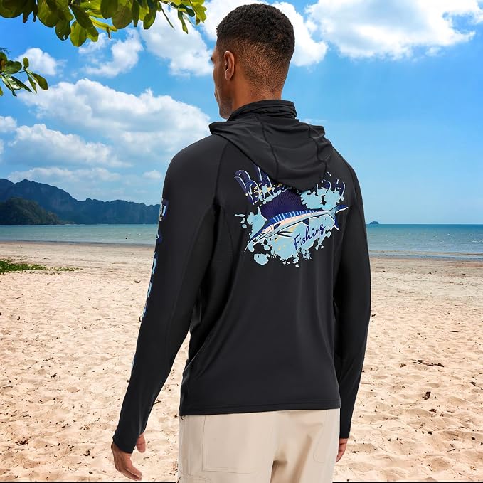 BASSDASH Men’s UPF 50+ Graphic Fishing Hoodie Shirts with Mask Pocket UV Long Sleeve Moisture Wicking FS47M