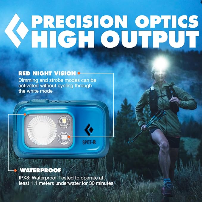 BLACK DIAMOND Spot 400-R Rechargeable Headlamp | 400 Lumens, Dimmable | Micro-USB Charging | Waterproof & Compact | Camping, Hiking, Running | BD Azul