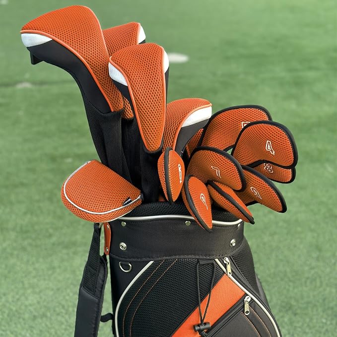 Andux 4pcs Long Neck Golf Hybrid Club Head Covers Dial No. Tag CTMT-02 | Mesh Breathable material | all the Same Size | Coloured Piping | Pull-On Closure