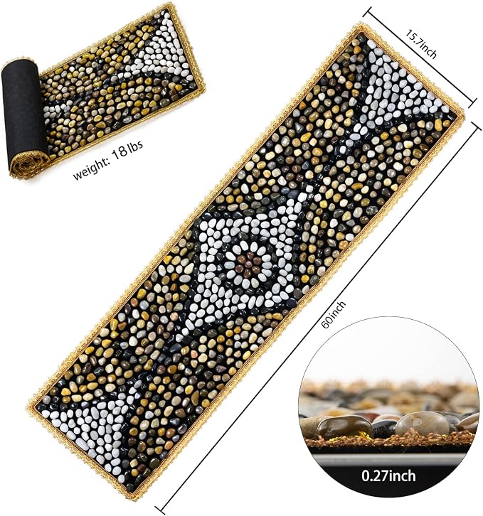 Pebbles Massage Mat, Reflexology Foot Massagers, Foot Pain Relief Massage Rock Pad, Relaxation Gifts for Parents or Friends (60"×15.7")