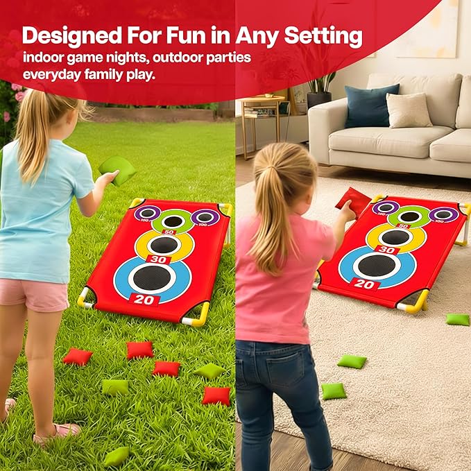Cornhole Board with 21+ Games, 8 Bean Bags - Arcade Style Corn Hole Games for Adults and Kids, Portable Outdoor Yard Games for Kids & Family, Beach, Camping and Parties, 24x36