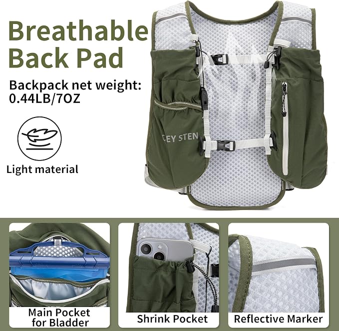 Carey STEN Lightweight Running Hydration Vest, Breathable Outdoor Backpack for Trail Running, Hiking, Cycling & Marathon, Suitable for Both Men and Women