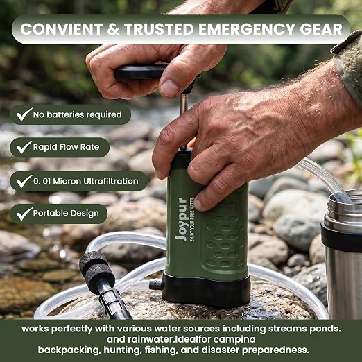 Outdoor Water Purifier Pump,3-Stage Water Filter,0.01 Micron Emergency Portable Water Filtered for Hiking,Survival Gear,Camping, Hiking, Backpacking