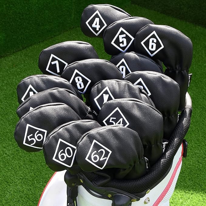 BIG TEETH Golf Iron Head Covers 10Pcs Set Long Neck Golf Club Protector Leather with Number Tag fit for Taylormade All Brands