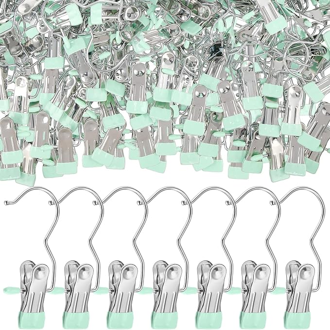 Yinder 150 Pcs Boot Hangers Clips Laundry Hooks Hanging Stainless Steel Clothes Pins Portable Clip Hangers for Closet Travel Socks Pants Handbags Hats Towels (Light Green)