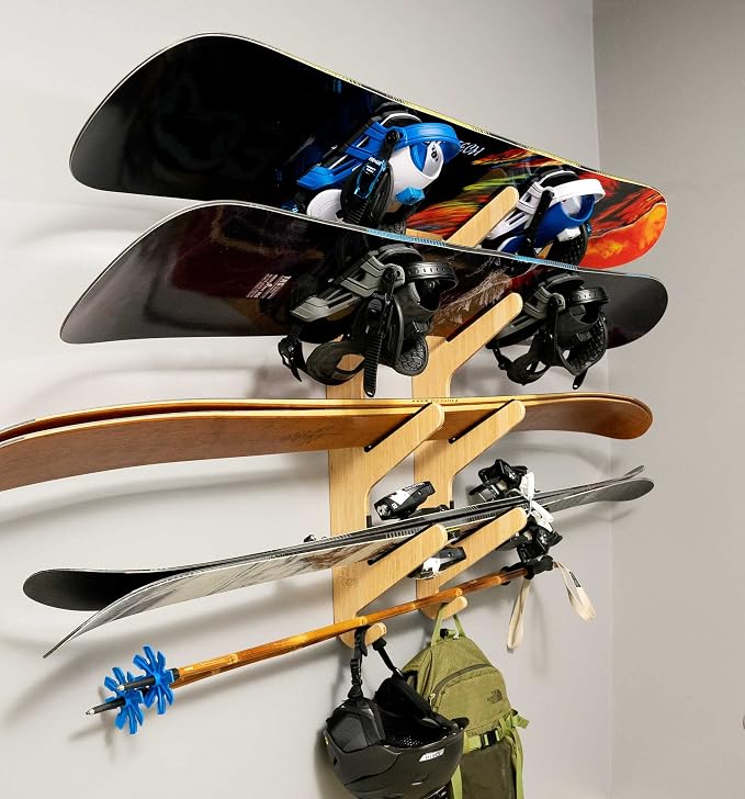 Grassracks Bamboo & Birch Snowboard Rack and Skateboard Rack - Moloka`i Series Snowboard Wall Mount