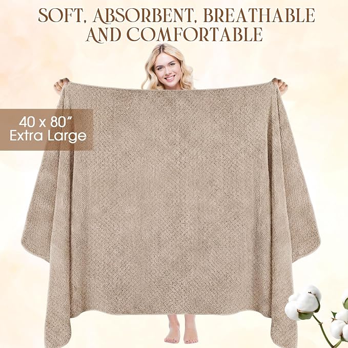 Peryiter Oversized Bath Towels Set of 6 for Adults 40x80 Inches Extra Large Bath Towel Sets Bathroom Sheets Jumbo Shower Towels Quick Dry Absorbent Soft Microfiber for Adults (Khaki)