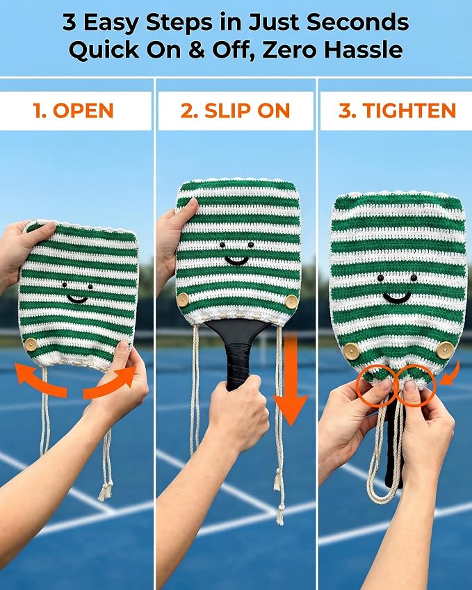 Crochet Pickleball Paddle Cover Gift - Handmade Case for Women&Men - Cute Accessories with Prensent Bag - Ready to Wrap for Players, Friends & Family, Thoughtful Holiday Crochet Set