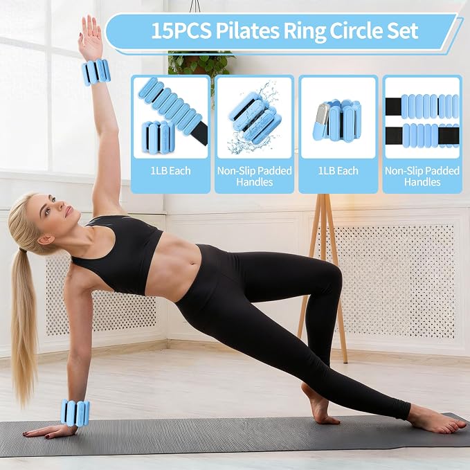 DICYWUDI Pilates Essentials Kit for Home Women, Pilates Equipment for Workouts, 6 Fabric Resistance Bands, 12 Inch Magic Circle Yoga Ring, Mini Exercise Ball, Great Exercise Equipment