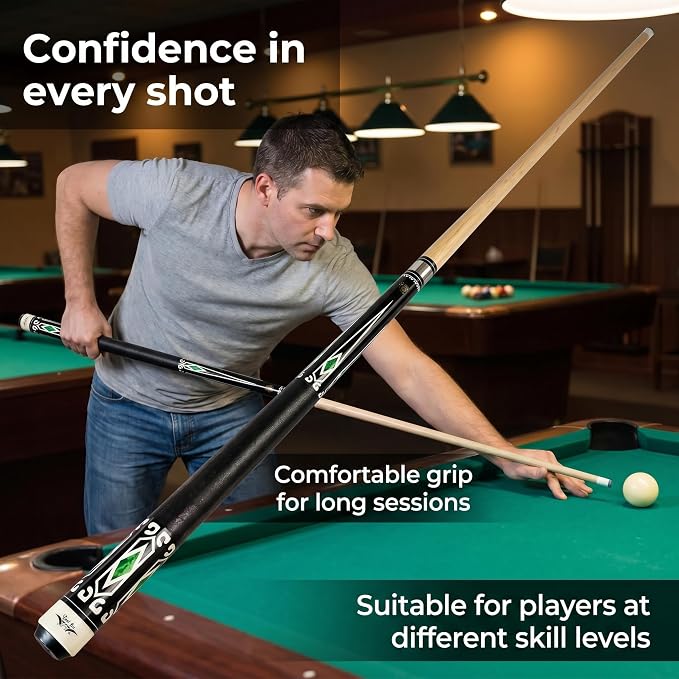 Tai ba cues 2-Piece Pool cue Stick + Hard Case, 13mm Tip, 58", Hardwood Canadian Maple Professional Billiard Pool Cue Stick 18,19,20,21,22 Oz Pool Stick (Selectable)-Blue, Black, Red, Gray, Green