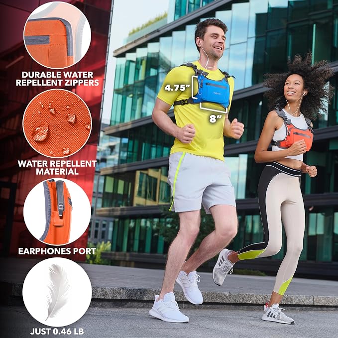 Trailoom Running Chest Pack, Reflective Vest, Water Repellent, Phone Holder, Workout Bag for Runners, Cycling, Biking, EDC Pouch, Jogging Carrier, Hidden Pocket, Men & Women, Lightweight