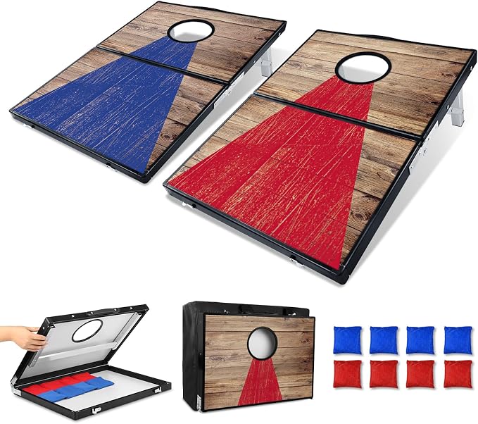 Portable Cornhole Board Set - Aluminum, Foldable 24x12in or 36x24in with Bean Bags | for Adults, Indoor/Outdoor, Travel, Beach & Camping