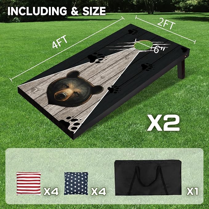 Cornhole Board Set 4x2 Regulation Size Cornhole Set with Carrying Bags & 8 Bean Bags Corn Hole Boards Bean Toss Game for Adults Family Outdoor Lawn Outside Backyard Games