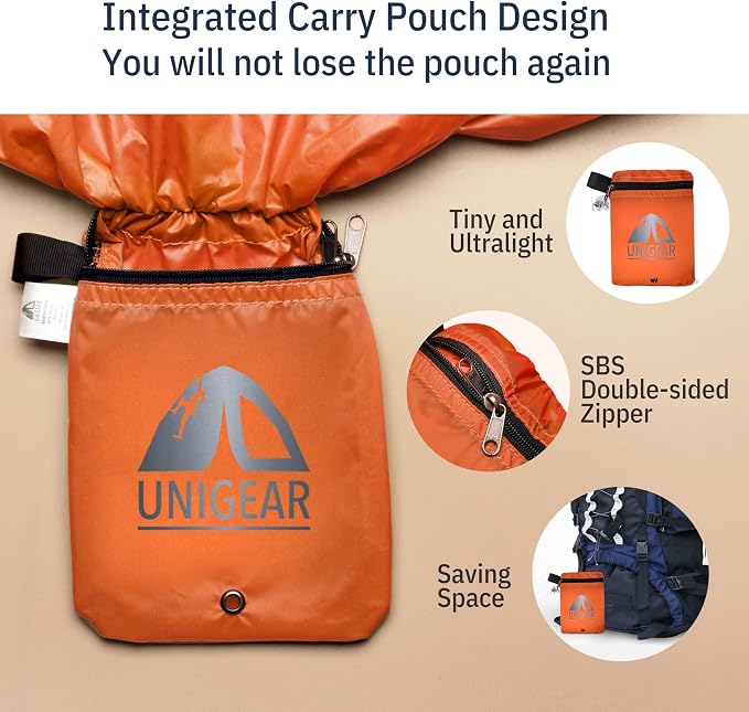 Unigear Backpack Rain Cover Waterproof Rating 5000mm Ultraportable and Durable with 2 Anti-Slip Buckle Strap, Integrated Carry Pouch Design (Orange, Large)