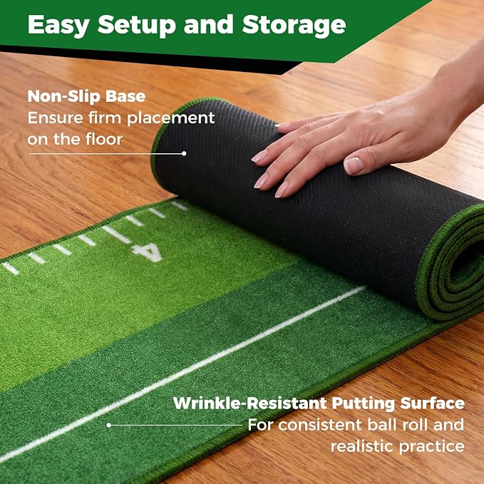 Tangkula Putting Green Indoor Golf Putting Mat with Auto Ball Return, 3 Putting Practice Balls, Alignment Markings, Non-Slip Base, Golf Training Aid for Home, Office & Outdoors