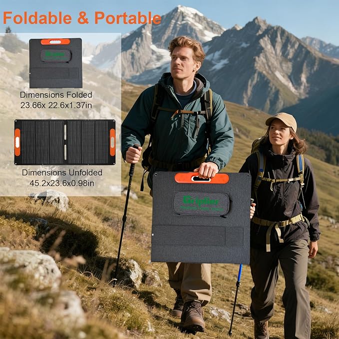 100W Portable Solar Panel for Power Station,20V Foldable Solar Panel Charger with Kickstand,Dual USB & Type-C Output,>23% High Efficiency IP65 Waterproof for Camping,Hiking,RV Trips