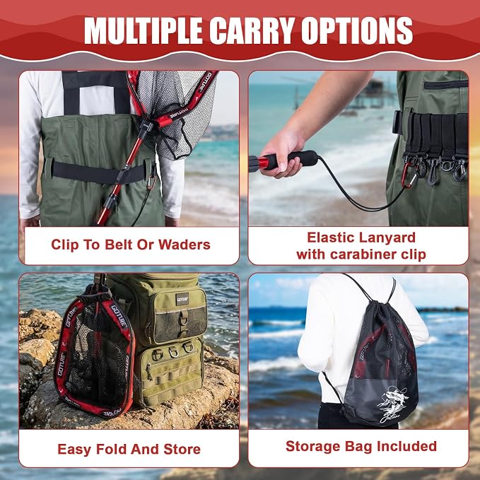 Goture Floating Fishing Net with Assist Handle, Aluminum Alloy Fixed or Telescoping Pole Handle, PVC Coated Nylon Mesh, Foldable Fish Landing Net, Carry Bag for Kayak, Fly, Bass, Trout Fishing