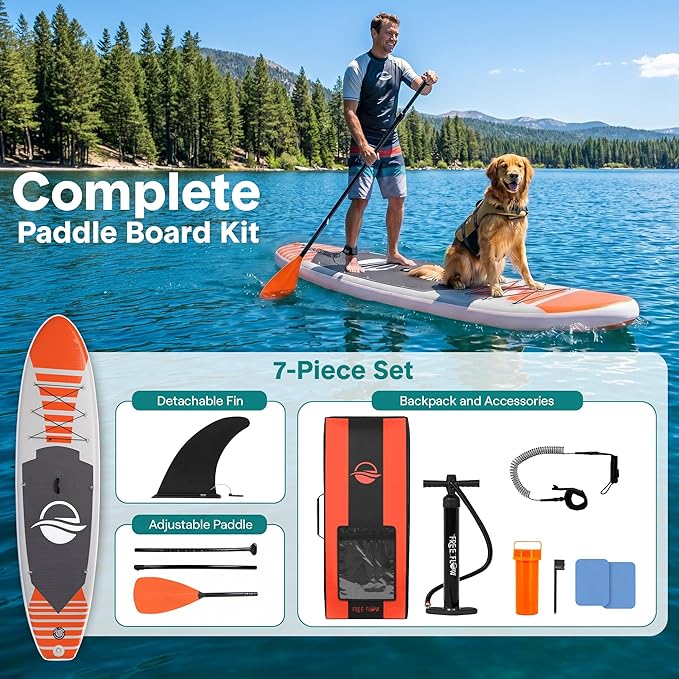 SereneLife 10’6" Inflatable Stand Up Paddle Board with Premium SUP Accessories - Wide Stable Design with Non-Slip EVA Deck Pad, for Youth and Adults, 350 lbs. Capacity
