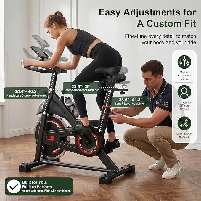 Exercise Bike with APP, Stationary Bike for Home, Workout Bike for Adults & Seniors, Indoor Cycling Bike with Adjustable Resistance, Low Noise, Easy Assembly, 265LB Weight Capacity