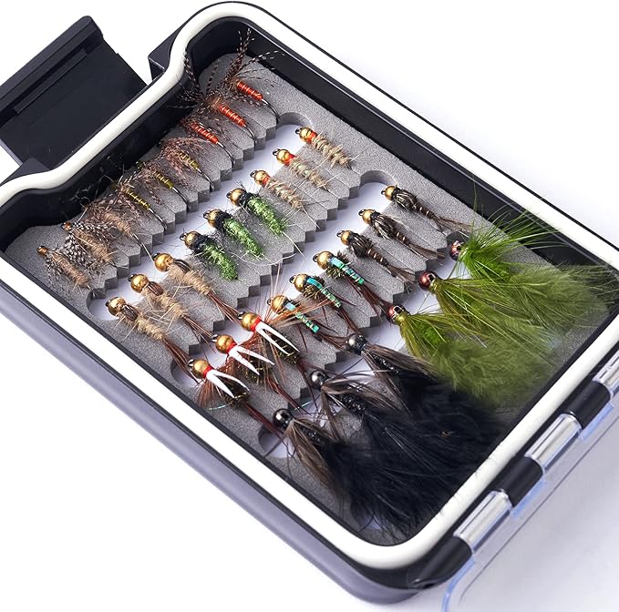 BASSDASH Fly Fishing Flies Kit Fly Assortment Trout Bass Fishing with Fly Box with Dry/Wet Flies, Nymphs, Streamers, Popper