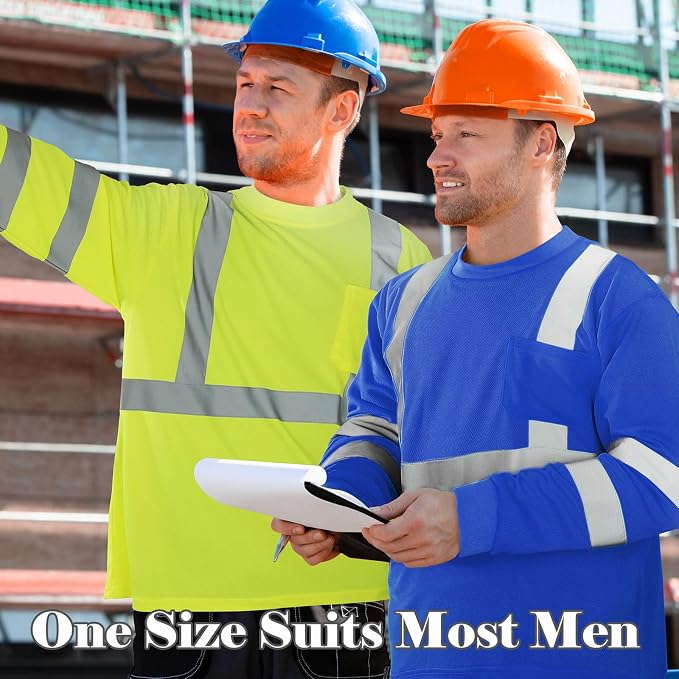 Amylove 4 Pcs Long Sleeve Safety Shirt High Visibility Reflective Construction Work Shirts for Men Women(XL,Yellow, Blue)