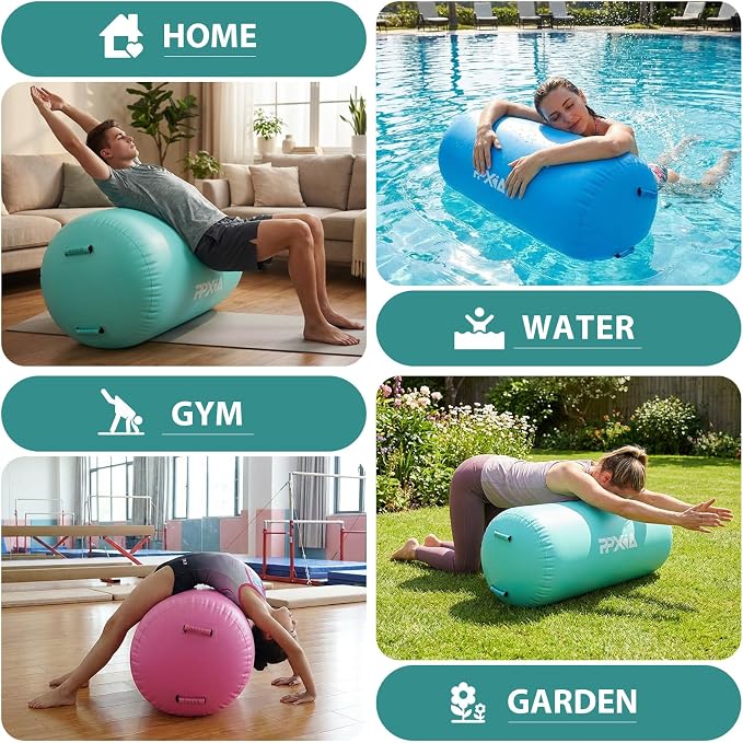Gymnastics Air Roller Air Barrel Inflatable Tumbling Mat, Tumble Track Backhandspring Mat Gymnastic Equipment with Pump for Yoga Training Cheerleading Home Use