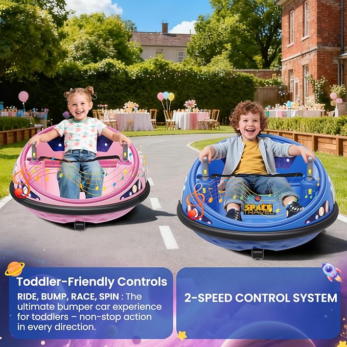 Electric Bumper Car with Remote Control, 360°Spinning Ride-on Vehicle, Rechargeable Indoor Outdoor Kid Car with LED Lights & Soft Bumper–Fun Gift (Blue)