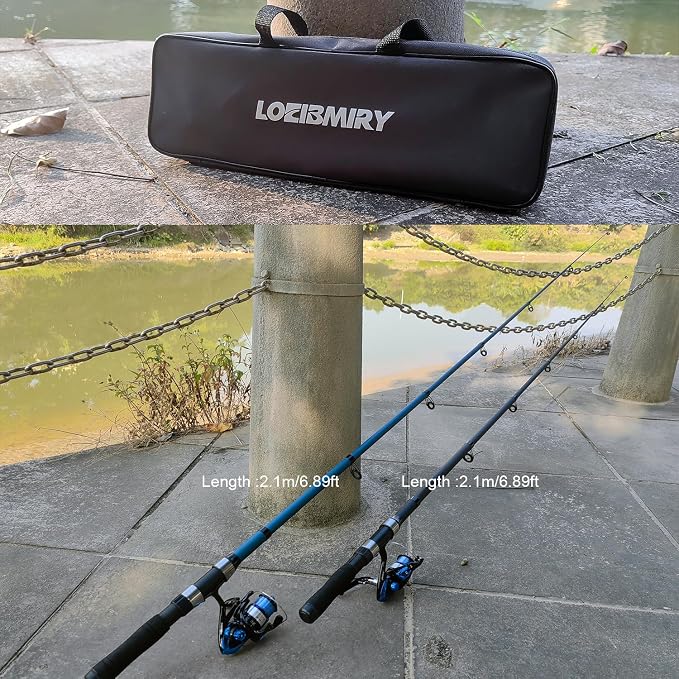 2 Pack 2.1m/6.89ft Telescopic Spinning Fishing Rod Reel Combos with Carrier Bag, Lures, Pliers for Saltwater Freshwater Fishing