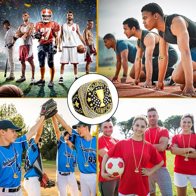 Highergo 10 Pcs Basketball Softball Baseball MVP Dancer Champion Trophy Ring with Display Stand Star Football Soccer Volleyball Golf Cheerleading Bowling Track Field