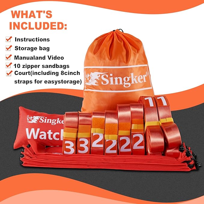 PortablePickleball Court Marking Kit,Innovative, 10 Zippered sandbags Keep thewind from Messing Around,Temporary Pickleball Boundary Lines, 8 Nylon webbings, Net Not Included
