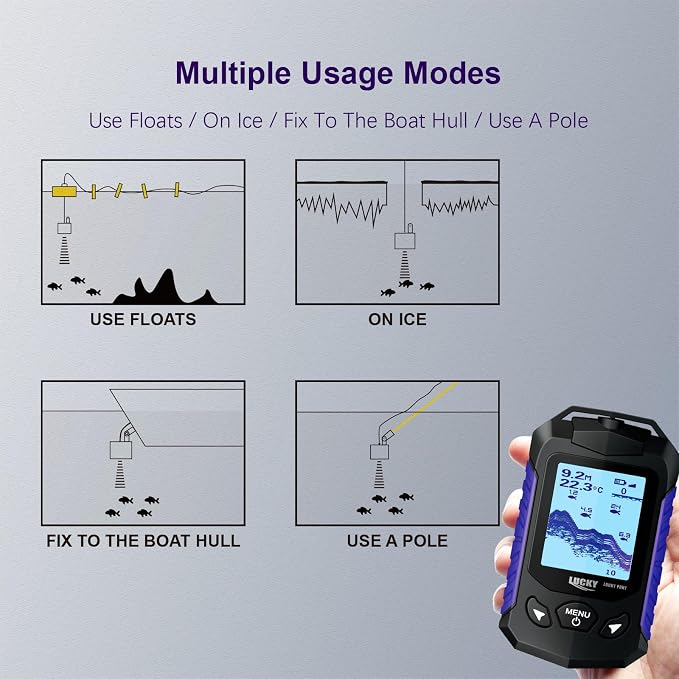 LUCKY Kayak Portable Fish Finder Transducer Handheld LCD Fishing Depth Finders Water Castable Boat Fish Sonar Boat Bank Ice Fishing FF168-T