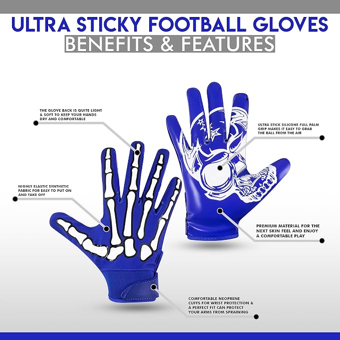 Glorious Traders Adult & Youth Football Gloves - Ultimate Performance Booster with Super Sticky Grip