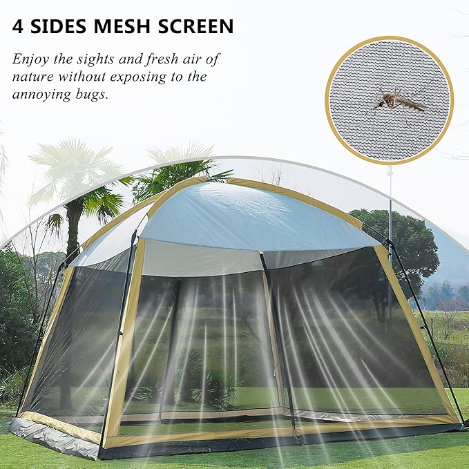 GREGIN Screen House Room 11x11 Ft Mesh Net Tent Canopy Shelter Gazebo, Easy Setup & Waterproof & Sunshade, Suitable for Camping Trip, Backyard, Beach, Picnic