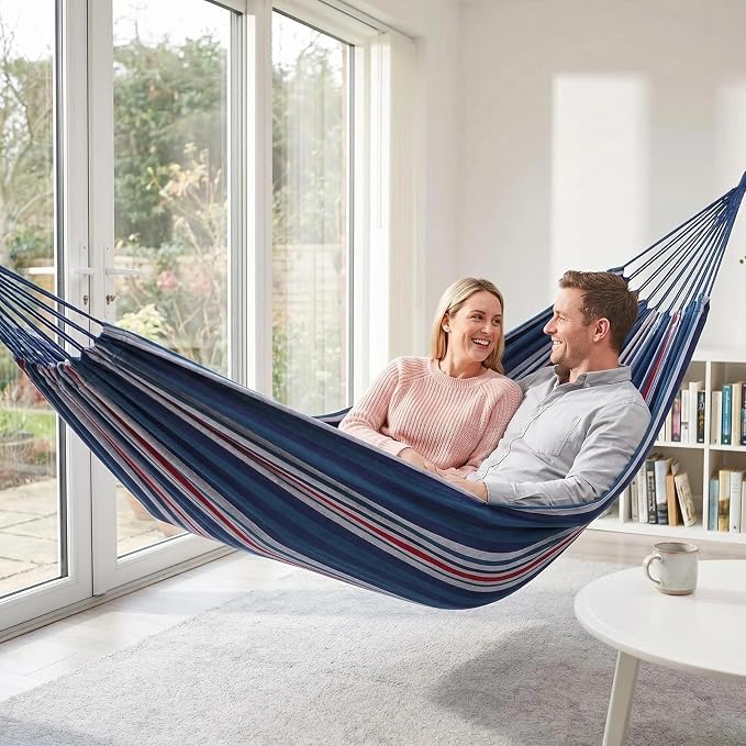 ANYOO Cotton Hammock Portable Camping Hammocks for Hanging Sturdy Garden Comfortable Fabric Hammock with Tree Straps Up to 660lbs with Travel Bag for Camping Outdoor/Indoor Patio Backyard