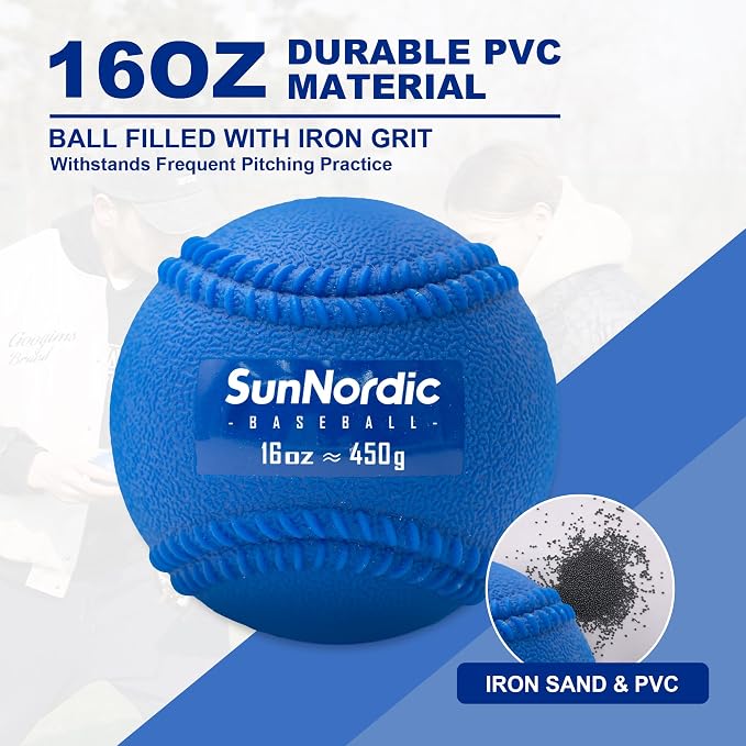 SunNordic 6 Pack Weighted Baseballs Set (16 oz) - Weighted Baseballs for Hitting Training & Improved Power - Pitching Training Baseball for All Skill Levels