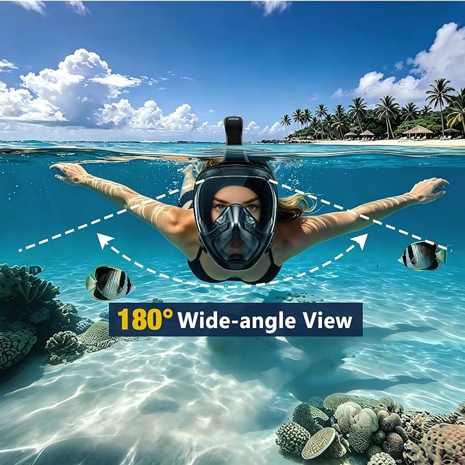 Aegend Full Face Snorkel Mask for Adults Youth, Snorkeling Gear with Emergency Removal Handle, Latest Dry Top System 180° HD View Safe Breathing, Anti-Fog Anti-Leak