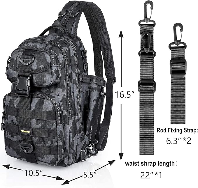 PLUSINNO Fishing Backpack, Fishing Bag, Waterproof Fishing Sling Tackle Bag For Fishing Gear With Rod Holder, Fishing Gifts for Men