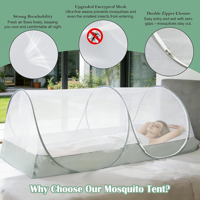FORUP Pop Up Mosquito Tent | Quick Setup Portable & Foldable Mosquito Net for Bedroom, Camping, Patio (78 * 41 * 31 Inch)