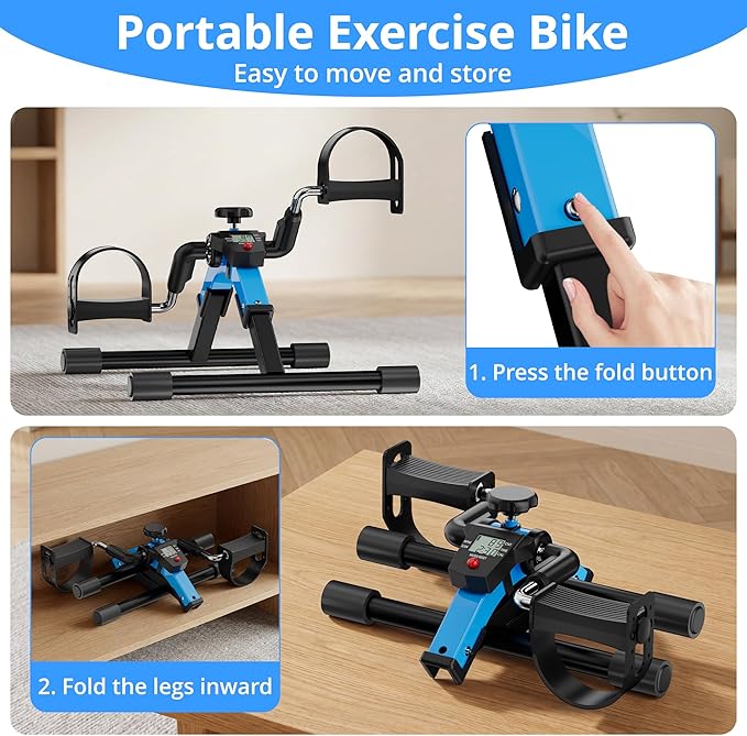 RYGEO Under Desk Bike Pedal Exerciser with LCD Display, Foldable Mini Exercise Bike for Arm & Leg Workout, Portable Desk Bike Peddler Machine for Seniors, Physical Therapy, Home Office